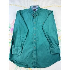 Chaps Ralph Lauren Mens Teal Button Down Shirt Long Sleeve Cotton Size 16 34-35